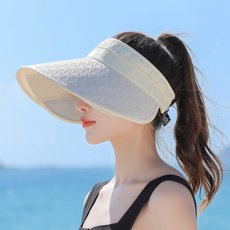 Women Summer Foldable Anti-uv Beach Hat Solid Color Stretchable Large Wide Brim Sun Hat Ladies Sunscreen Cap Female Travel Caps