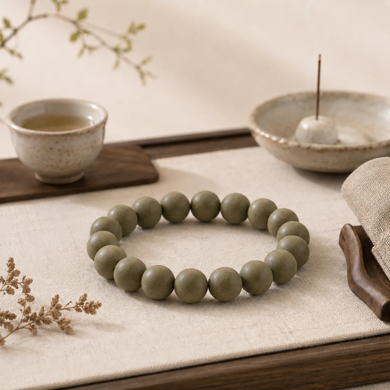 Herbal Bracelet Handcrafted Natural Scented Beads, Elastic Stretch Oriental Meditation Jewelry, Relaxation Wellness Gift