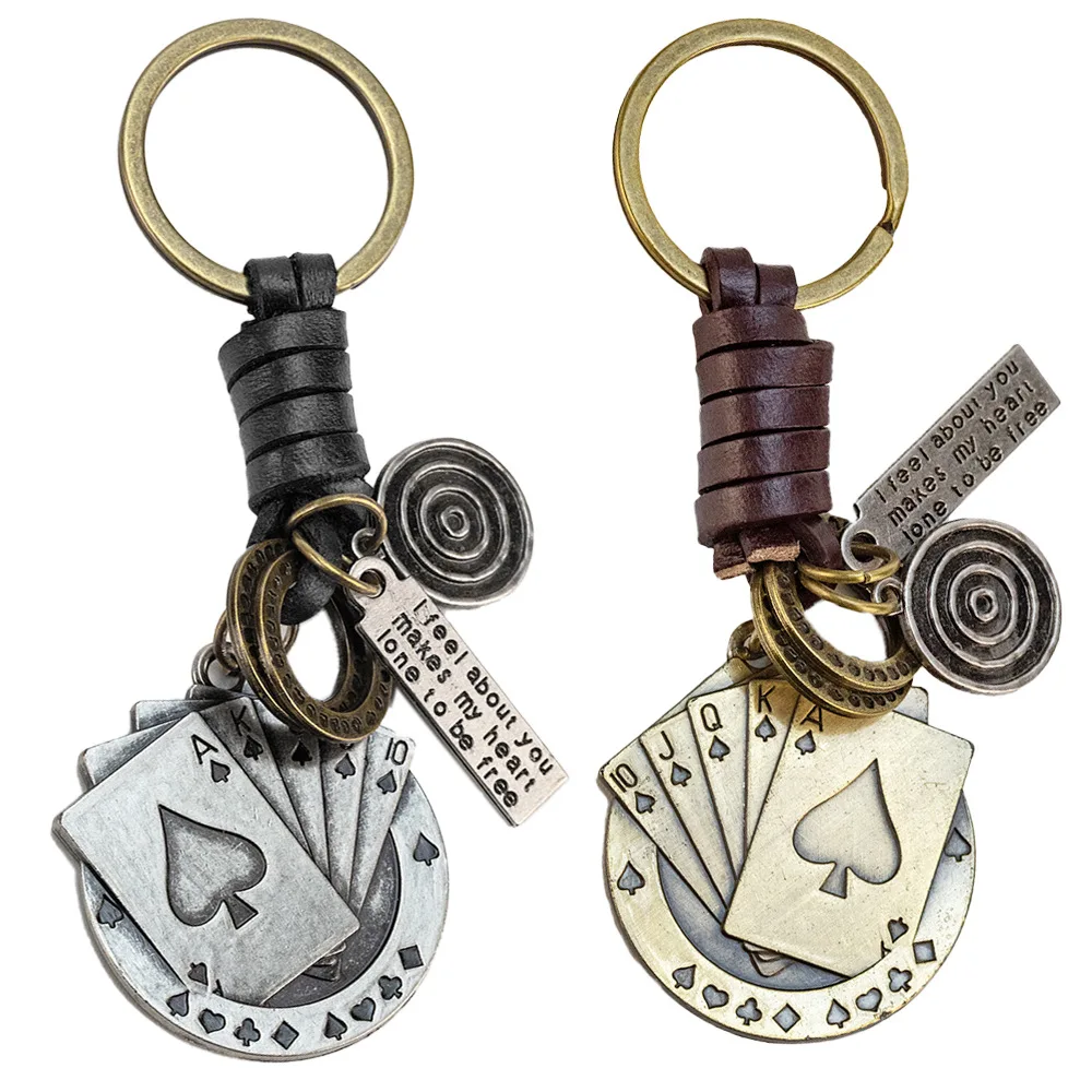 New retro alloy poker keychain pendant cultural and artistic handicraft for couples. Simple men's keychain accessory. Jewelry.