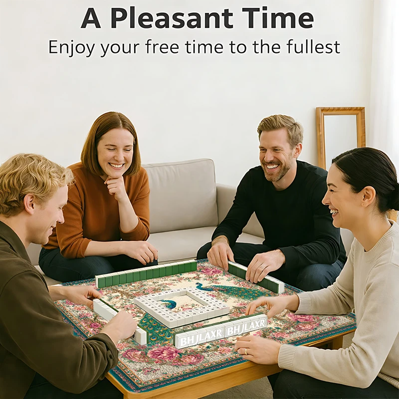 VIKAMA Vintage Peacock Floral Crystal Velvet Mahjong Mat Non Slip Soft Foldable American Mahjong Poker Domino Home Decor