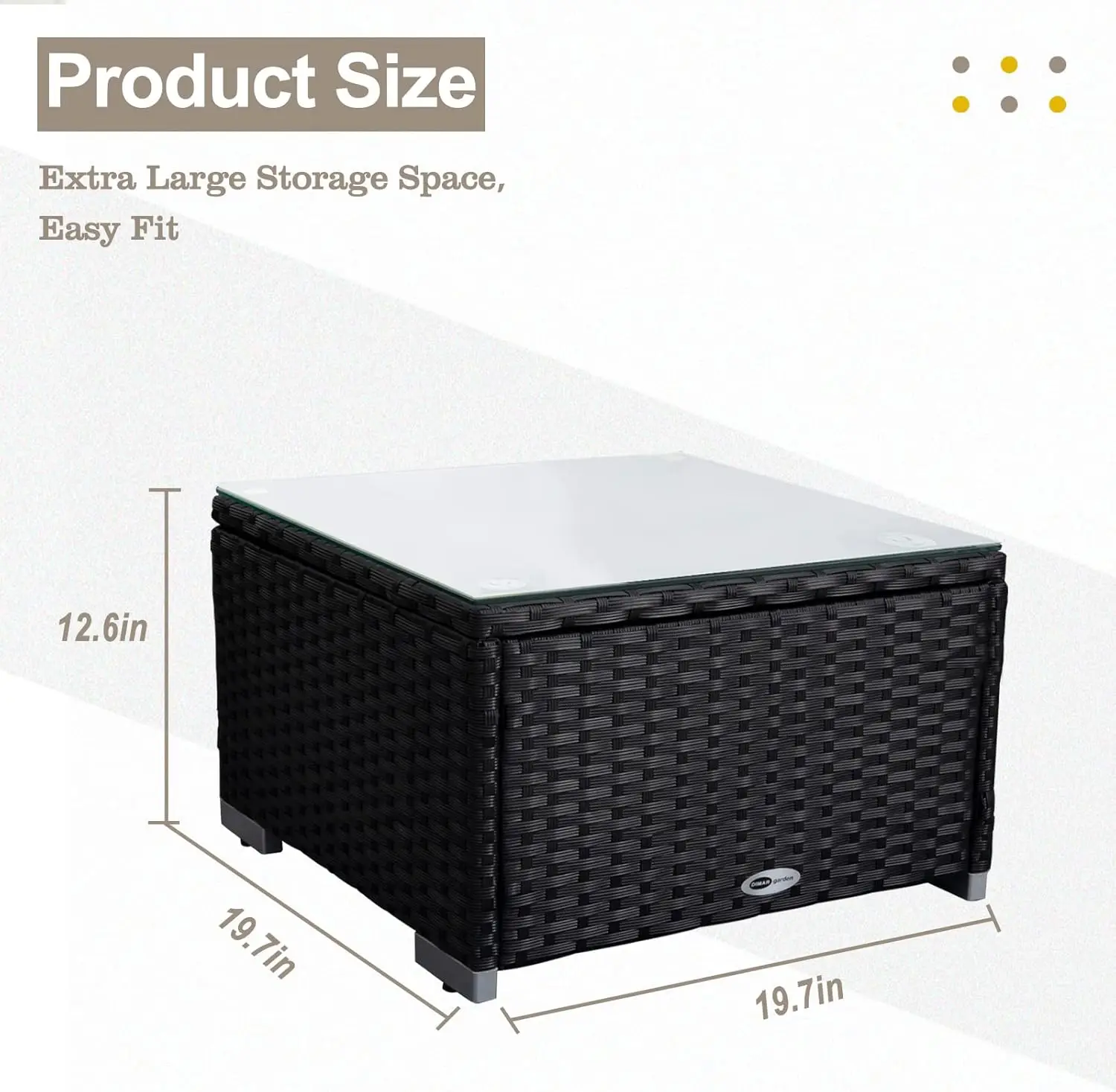 Outdoor Coffee Table Wicker Patio Side Table With Glass Top,19.7In Black