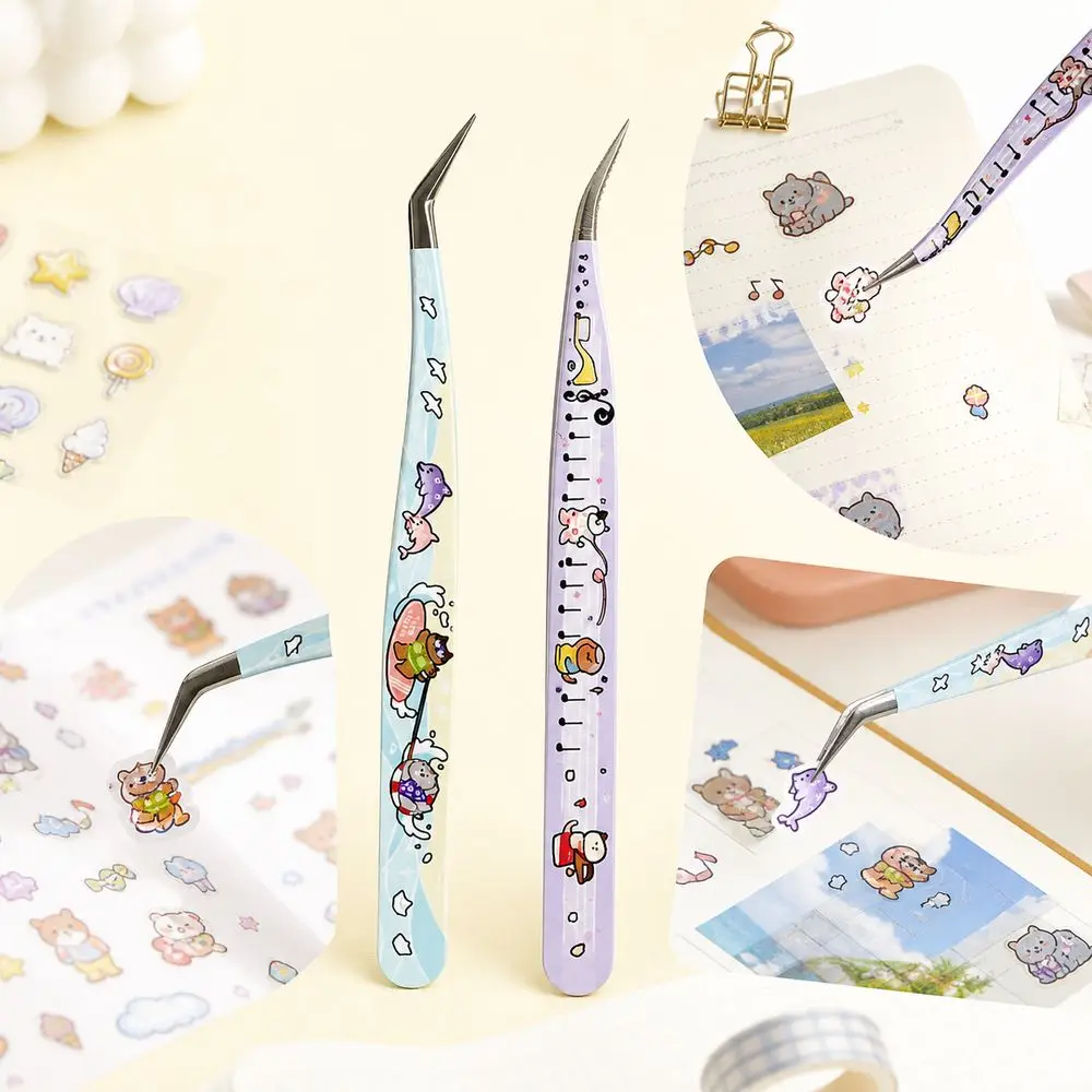 Stainless Steel Precision Tweezers Anti-static High Precision Craft Tweezers Non Slip Grip Cartoon False Eyelash Tweezers