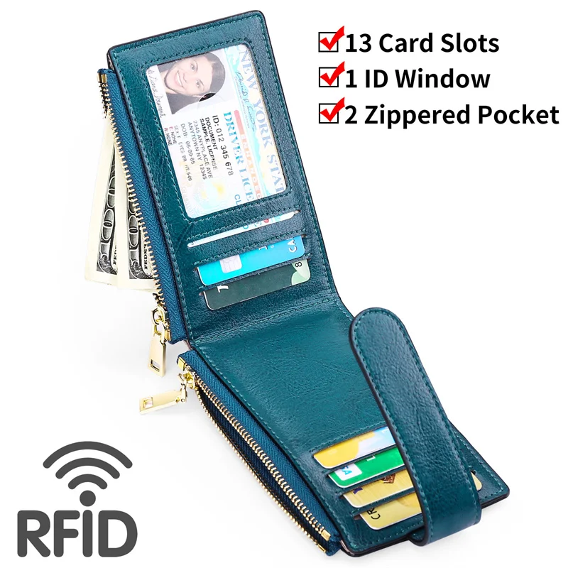 Carteira de couro vintage Zipper Hasp para homens e mulheres, titular do cartão de nome personalizado Apple Airtag Tracker Bolsa RFID, bolsa de dinheiro de couro de duas camadas