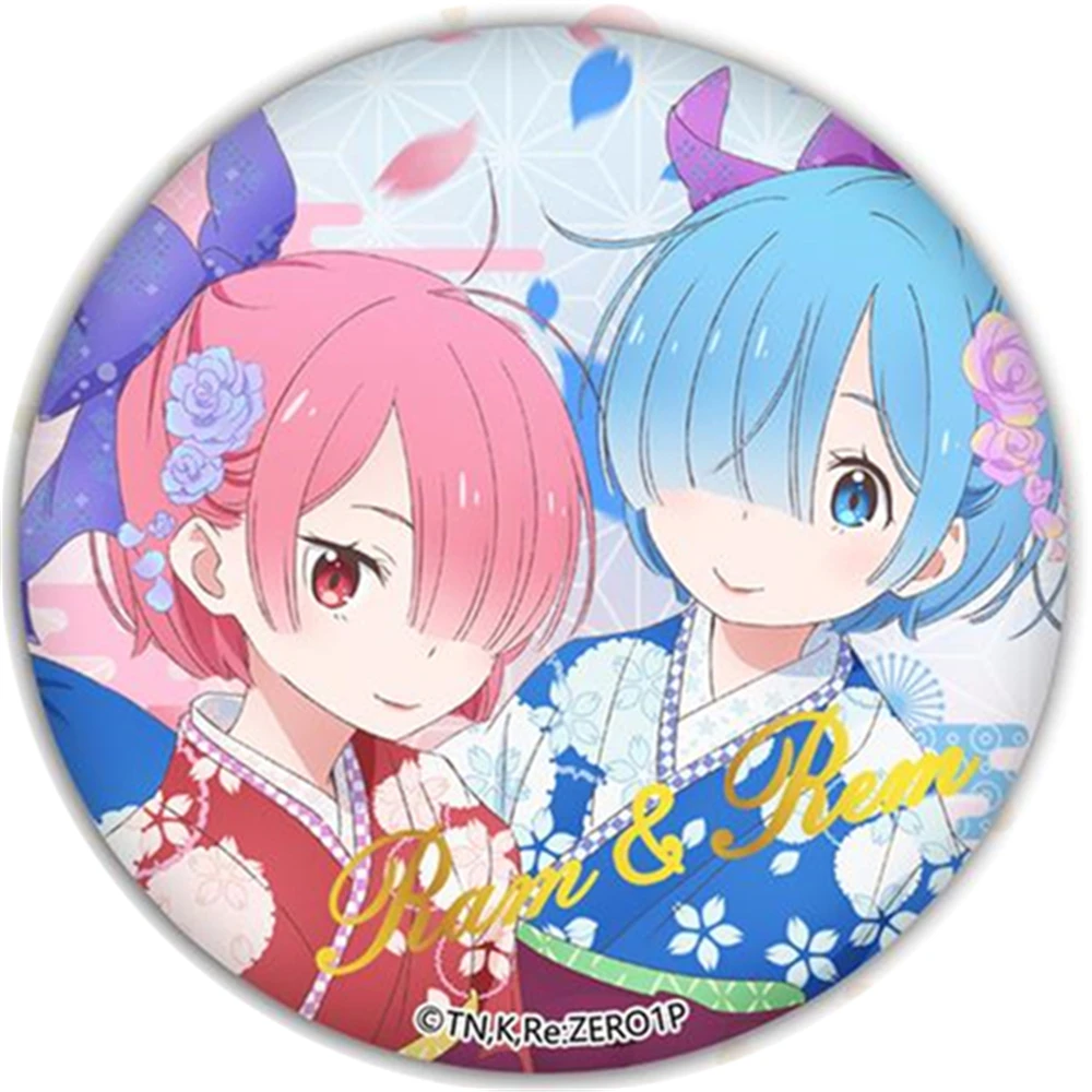 58mm Anime Re:ZERO Starting Life in Another World Emilia Rem Ram Beatrice Cosplay COSTUME Badge Pin SPTE Tinplate Brooch﻿ Prop