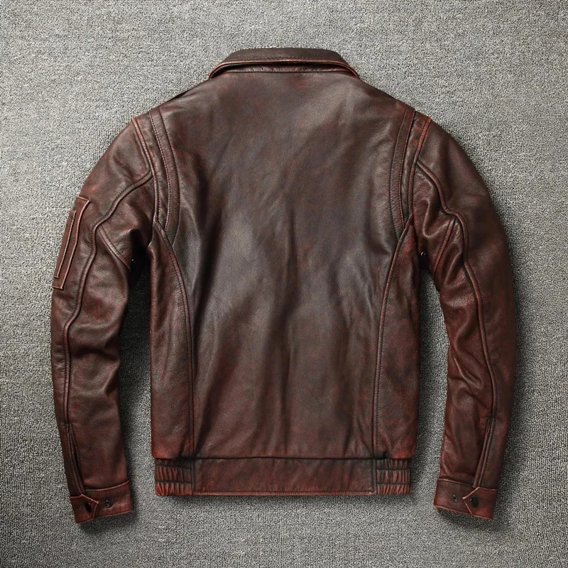 100% Rindsleder Echt leder Mantel für Männer Stil von Moto & Biker Vintage schlanke männliche natürliche Mode Revers jacke