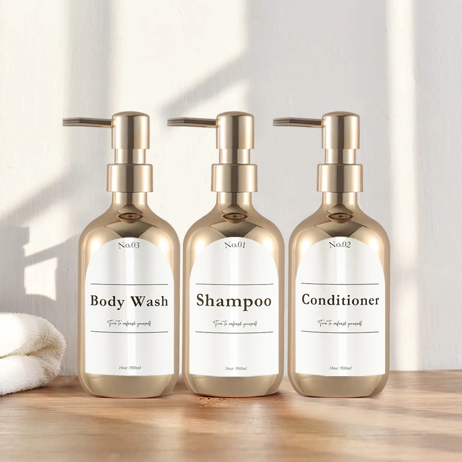 Gold/Silver Refillable Soap Dispenser Bottle Bathroom Shampoo Conditioner Body Lotion Pump Bottle Large Capacity Soap Container