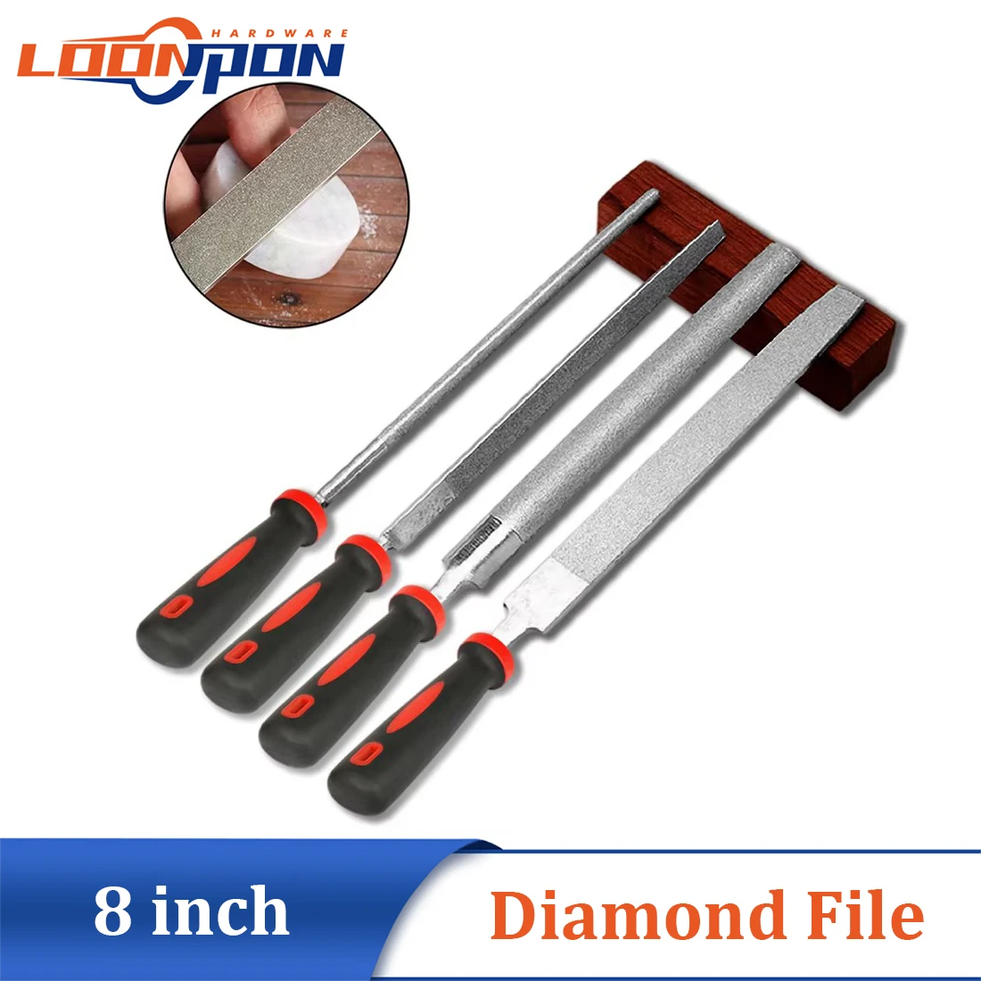 8 inch Diamond Coated Round File Needle File with Non-Slip Rubber Handle for Metal Wood 120 Grit