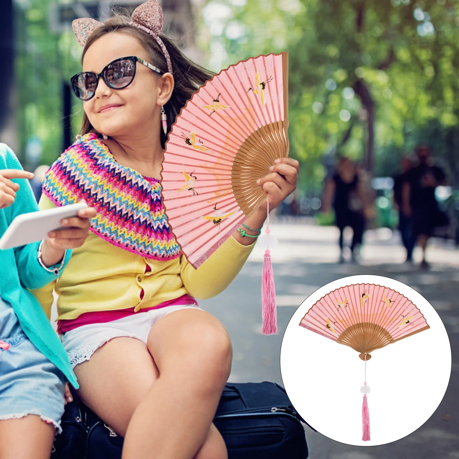 

Premium Silk Bamboo Folding for Women Handheld Decor Classic Adornment Design Smooth Practical Gift