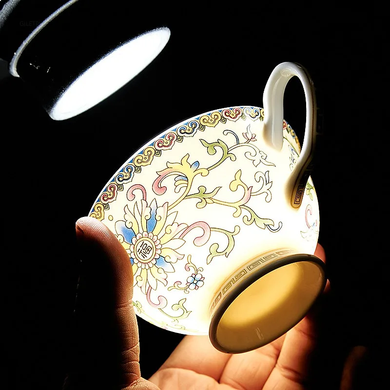 

Enamel Relief Porcelain Afternoon Tea Cup Saucer Set Custom Logo Festival Souvenir Bone China Coffee Mug Gift Box