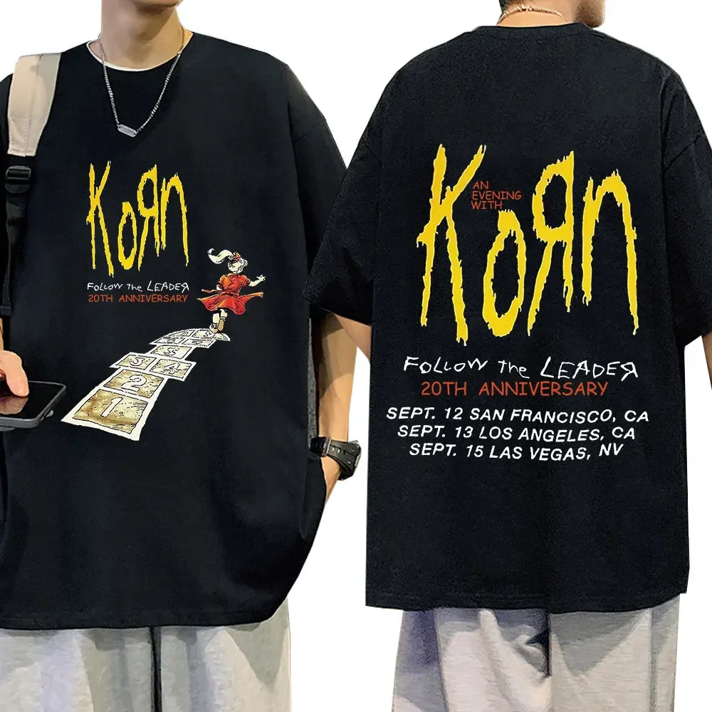 Korn Follow The Leader 20Th aniversario camiseta Metal gótico Rock Band camisetas hombres moda Vintage camiseta de gran tamaño ropa de calle
