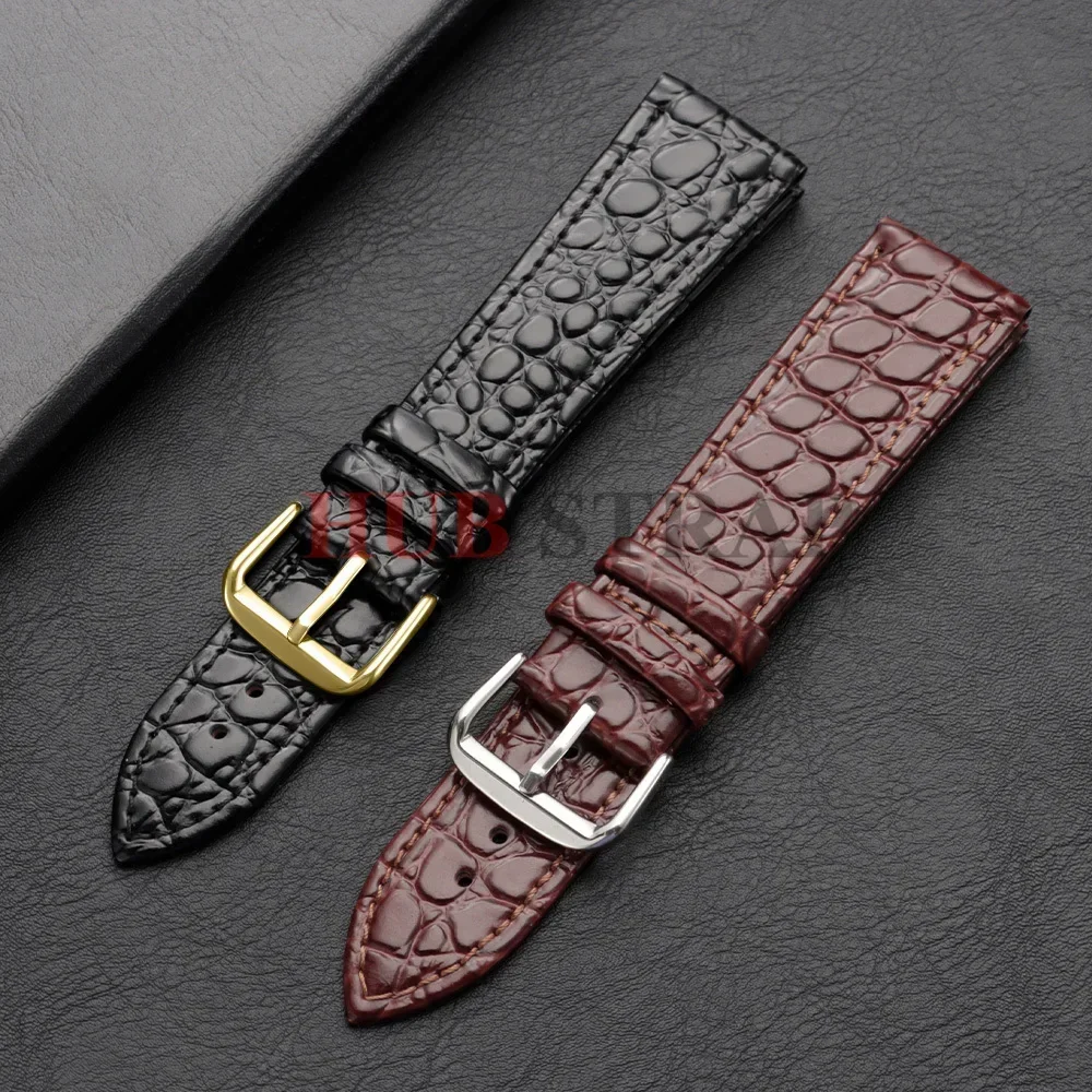 Brown Black Crocodile Skin Leather Watch Band Men's Watch Strap 10/12/13/14/16/18/19/20/21/22mm Gold Buckle Bracelets Correas