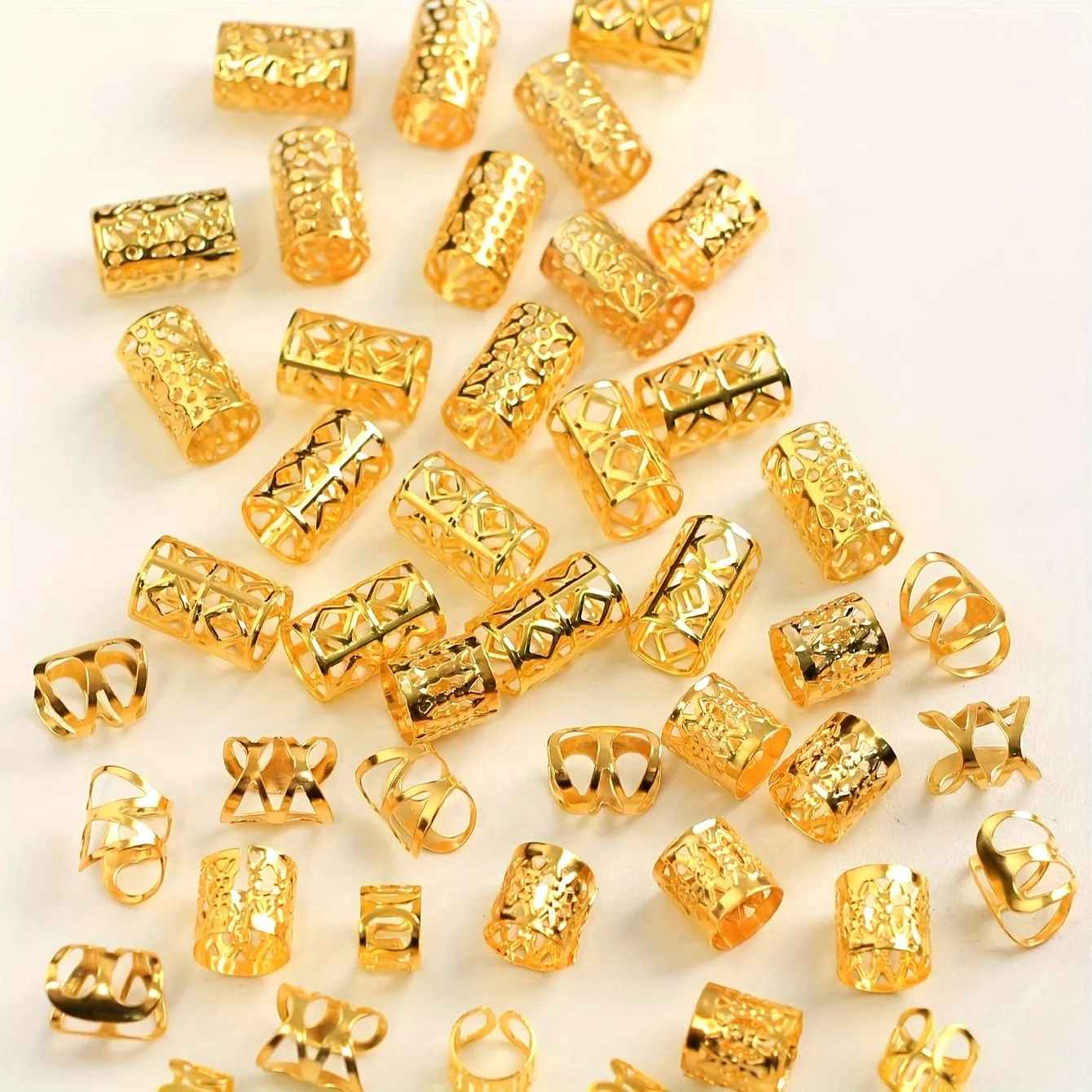 

50 Pcs Alloy Braid Hair Accessory Dreadlock Extension Ring Hip Hop Personality Metal Hair Ring Hollow Hair Clasp