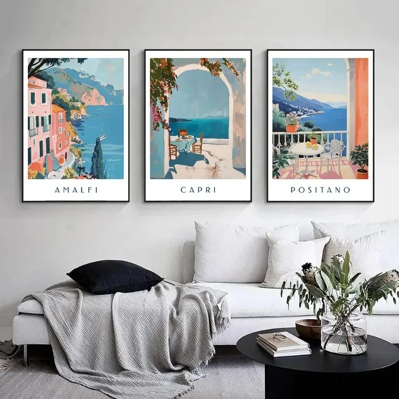 Capri Positano Amalfi Poster Positano Coast Italian Travel Print Canvas Paintings Wall Art Picture for Living Room Home Decor