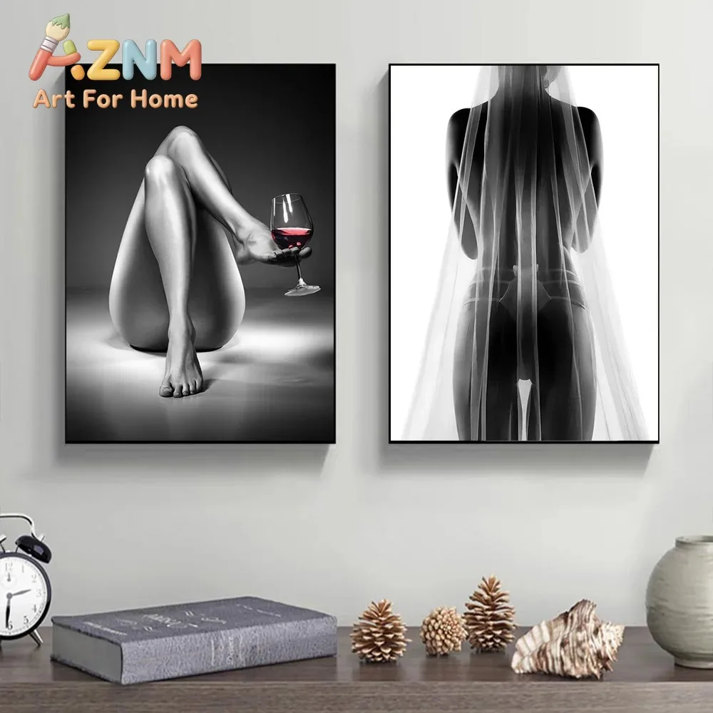 Sexy Nude Woman Wall Art Poster Black and White Mural Modern Home Decoration Pictures Print Canvas Painting Living Room Decor