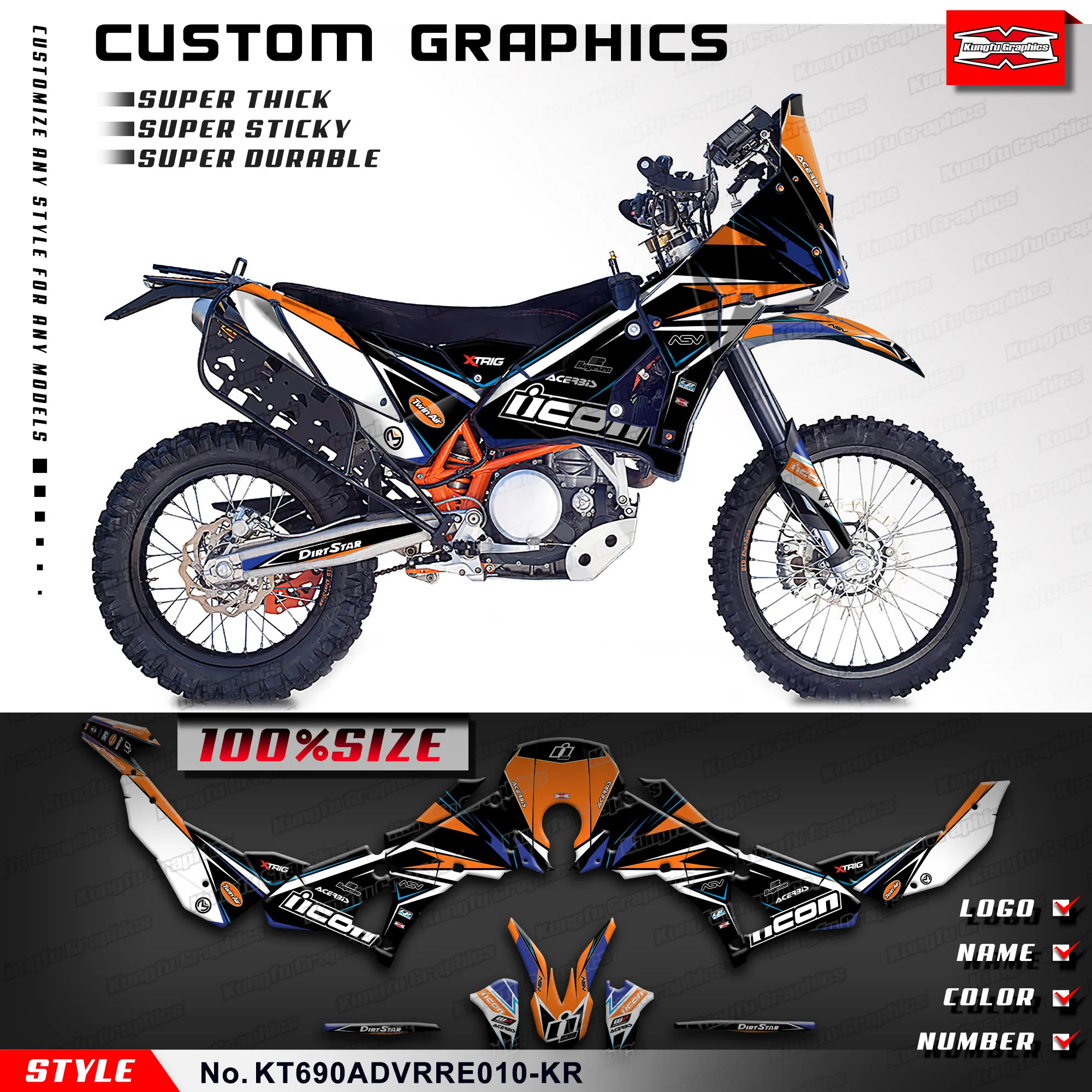 

KUNGFU GRAPHICS Custom Stickers Full Vinyl Wraps for KTM RALLY RAID EVO2 690 ADV, KT690ADVRRE010-KR