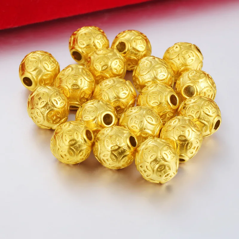 3D Gold Color Plated Vietnam Sand Money Bead Plating Transfer Beads DIY Jewelry Making Loose Beads Bracelet Pixiu Accessories