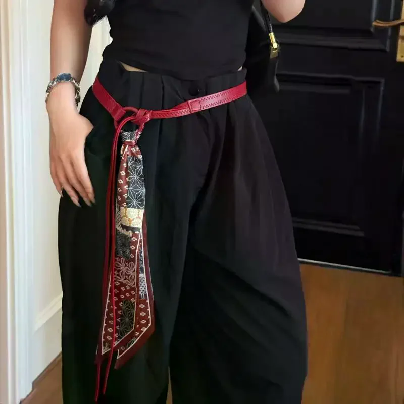 أزياء غير ثقب عقدة نمط أحزمة بو الجلود رقيقة حزام المرأة الجينز فستان ديكور حزام