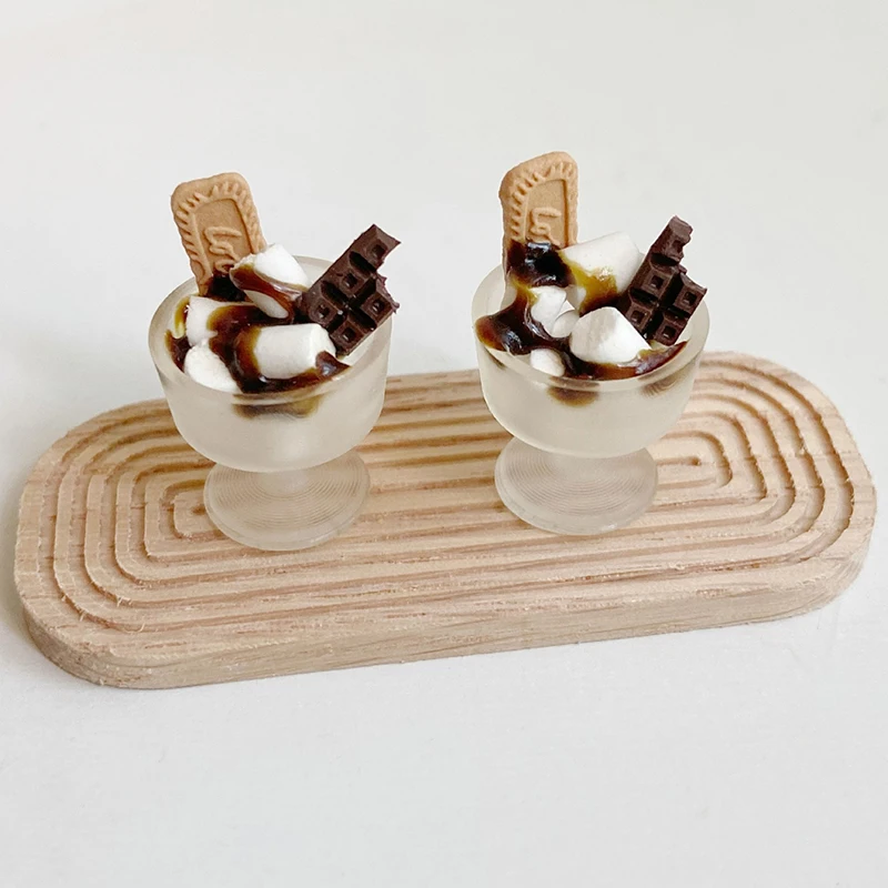 Set da gioco per dessert per casa delle bambole in miniatura - Biscotto al cioccolato Tazza di zucchero filato Fai finta di giocare Accessori per giocattoli da cucina per bambini