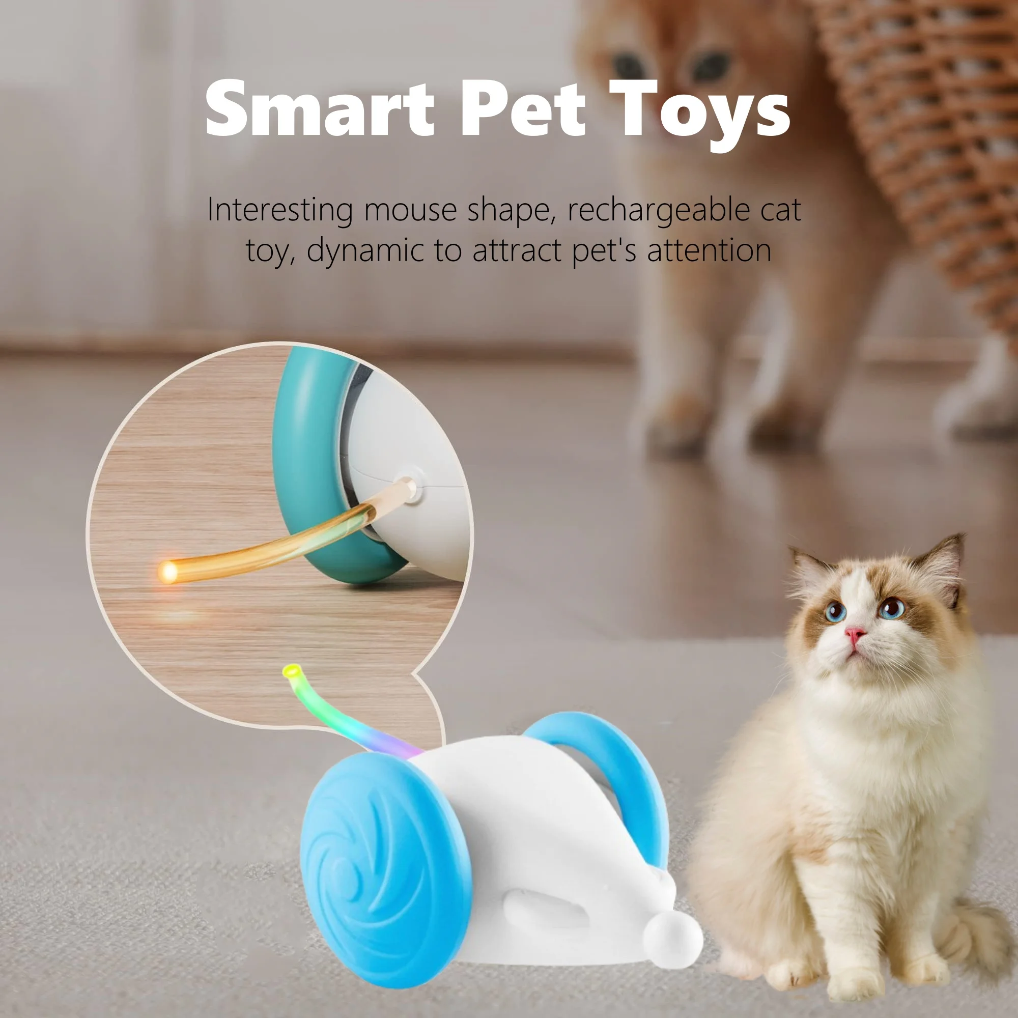 

Automatic Cat Toys Indoor Kitten Interactive Electric Mouse-shaped Toys with LED Lights Smart Cat Toys Exercise Toy Rechargeable