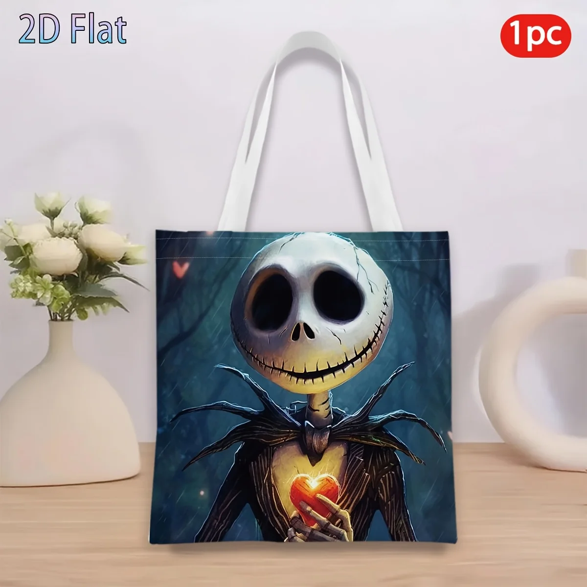 1pc Jack Skellington Heart Tote Bag,reusable shopping bag, s