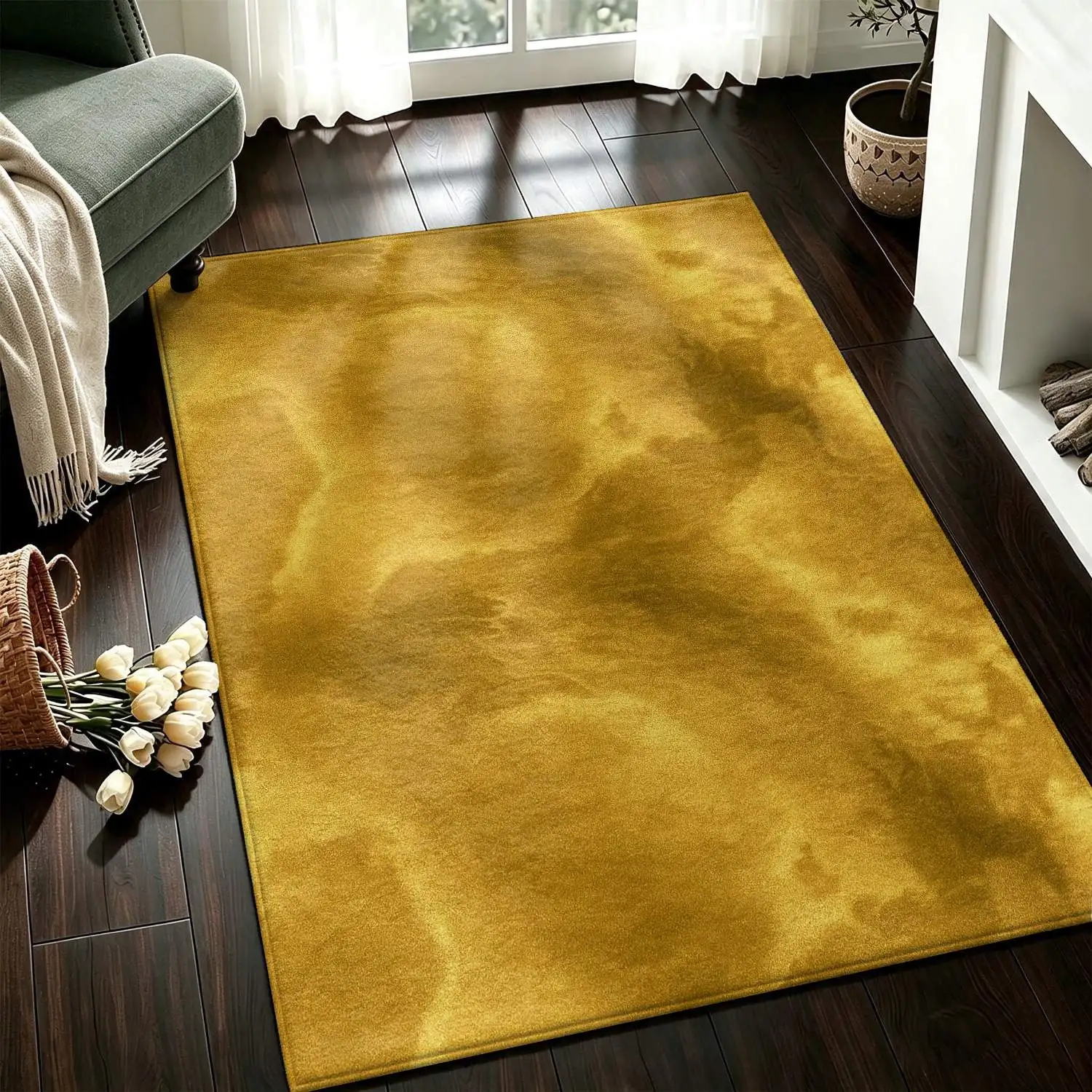 1Pc 2D Printed Gold Abstract Texture Nordic/Instagram Style Modern Simple Geometric Striped Vintage Carpet Floor Mat, Multi-Size, Machine-Washable, for Entrance, Dining, Foyer, Living Room, Bedroom Home Decor