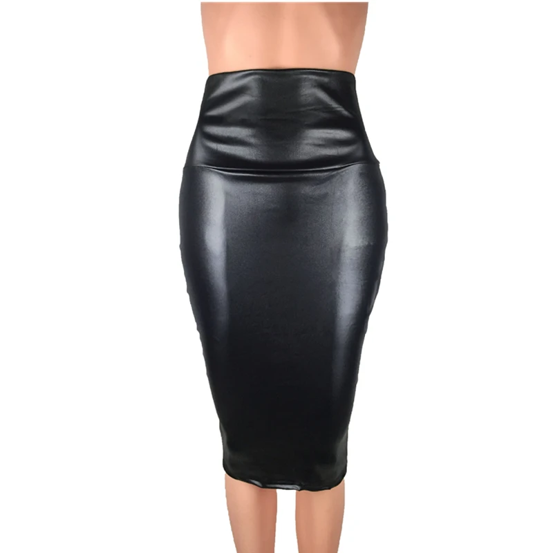 Leather Skirt Back Split Women Sexy Bodycon Pencil Skirt Sexy Office Lady Pencil Package Skirts High Waist Summer Long Skirt