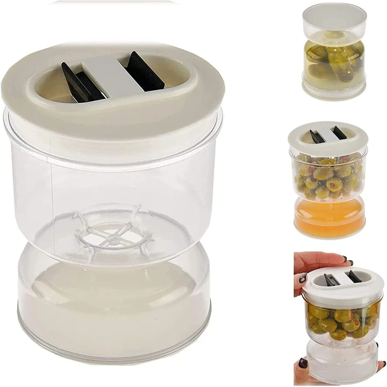 

Pickle and Olives Hourglass Jar, Juice Separator, Pickle and Olive Container with Strainer, Pickle Flip Jar Airtight Food , Leak