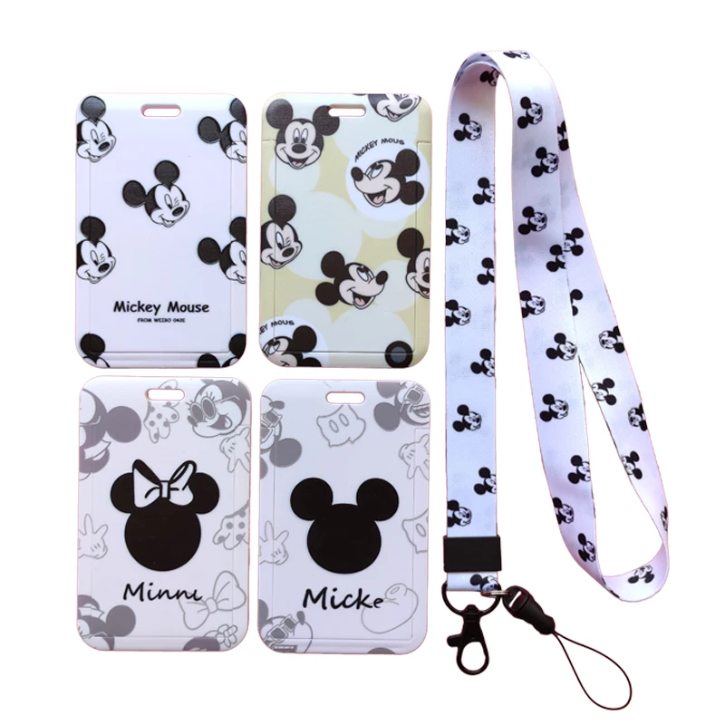 Disney Mickey Minnie Mouse niños ID insignia de negocios funda para tarjetas marco ABS funda para empleado cordón para estudiantes titular de la tarjeta de nombre