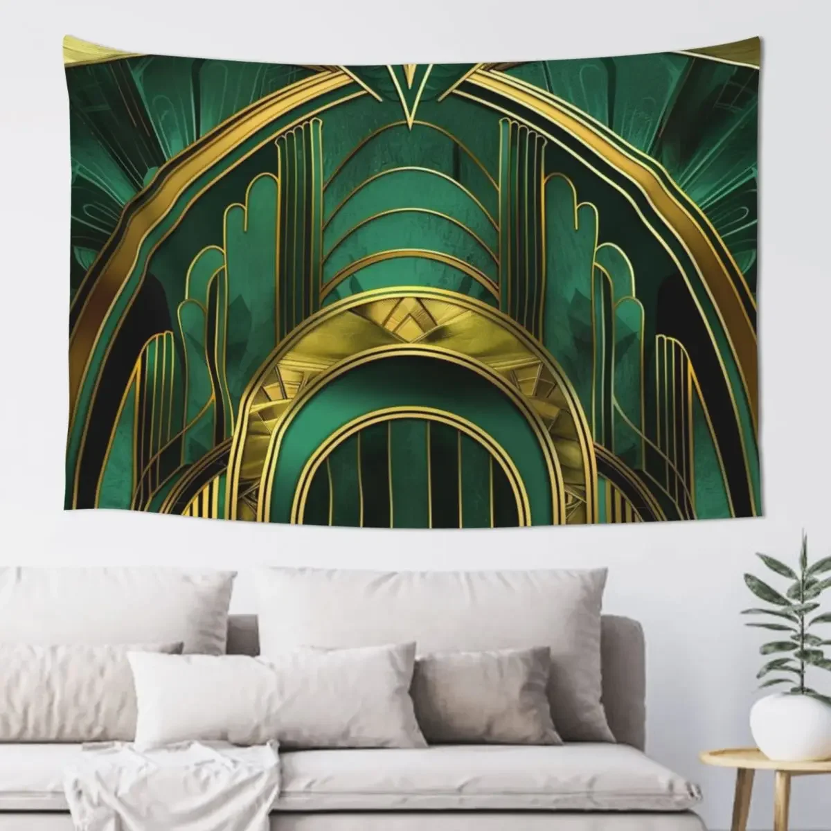 Gatsby Glamour Dark Green Gold Vintage Inspired Pattern Tapestry Wall Decoration Room Decorations Tapestry