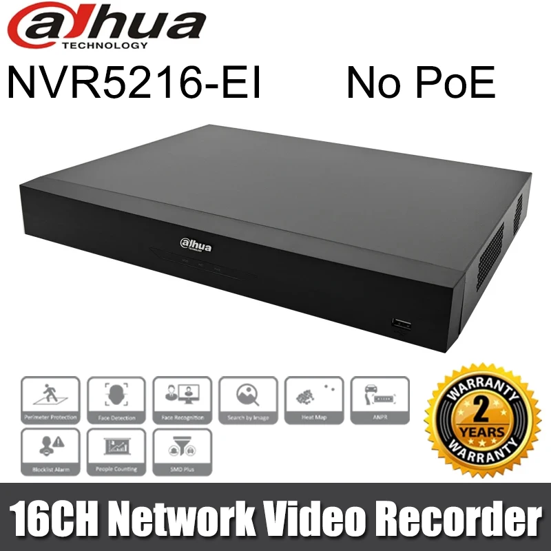 Original Dahua 16CH NVR NVR5216-EI 16 Channels 1U 2HDD WizSense Network Video Recorder P2P without POE Port Face Detection H.265