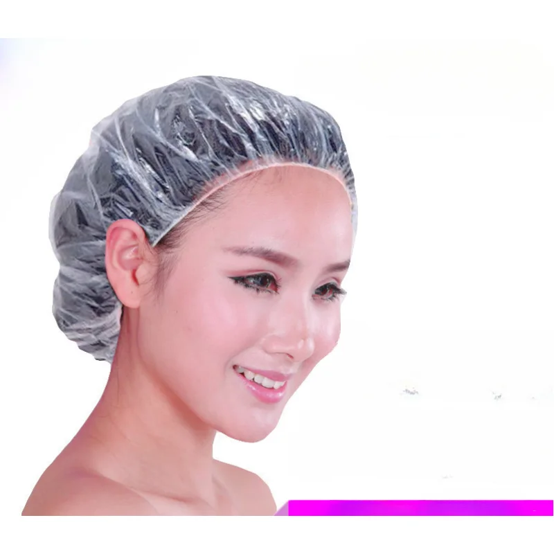 100 pcs Waterproof PE Disposable Shower Caps Barbershop Hotel Beauty Salon Hair Dressing Dyeing One-Off Elastic Bath Caps