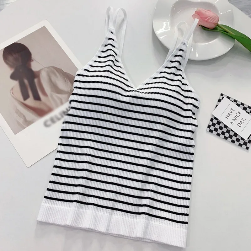 V-Neck Striped Tank Top for Women Camisole Trendy Sleeveless Shirts Loose Fit Y2K Camisole