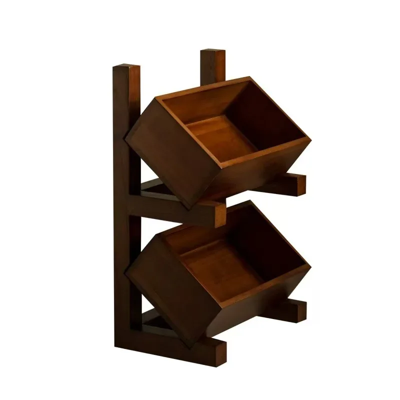 In stock retro floor-standing storage rack living room decoration fruit storage basket multi-layer wooden sundries storage rack