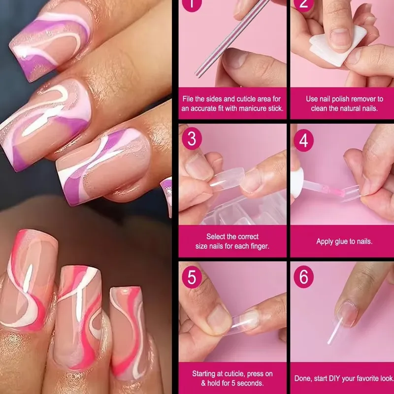 600 tips de uñas cuadrados, artificiales de cobertura total, suaves transparentes de gel, 12 tallas, uñas acrílicas cuadradas press-on 4
