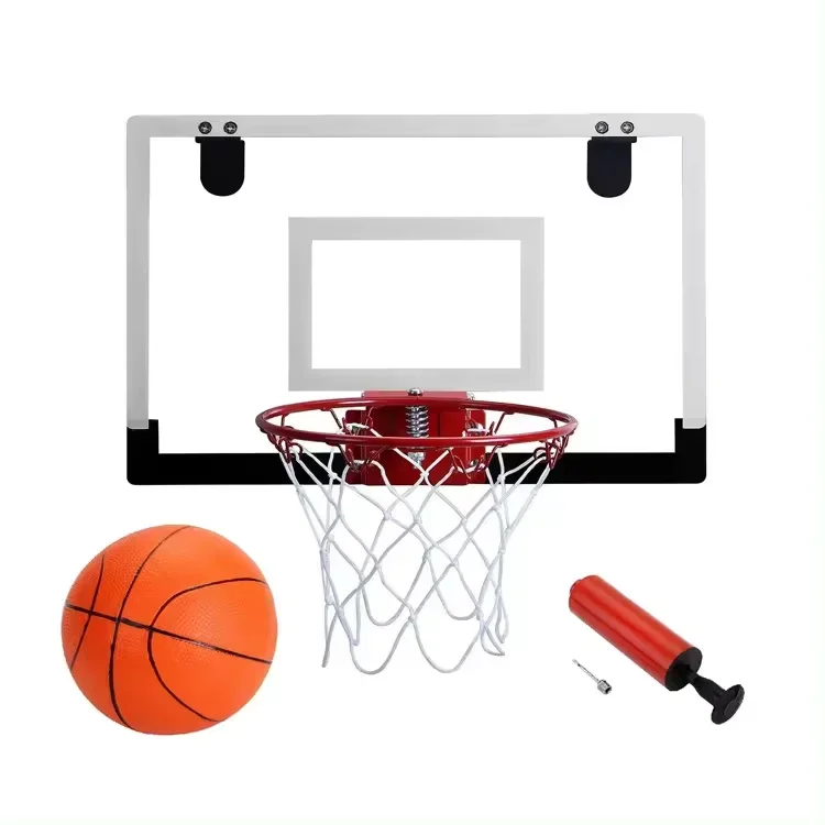 

Custom 18*12 Inch Mini Basketball Hoop Set Wall Mounted Fiberglass Basketball Backboard and Rim With Hanger on Door for Sale