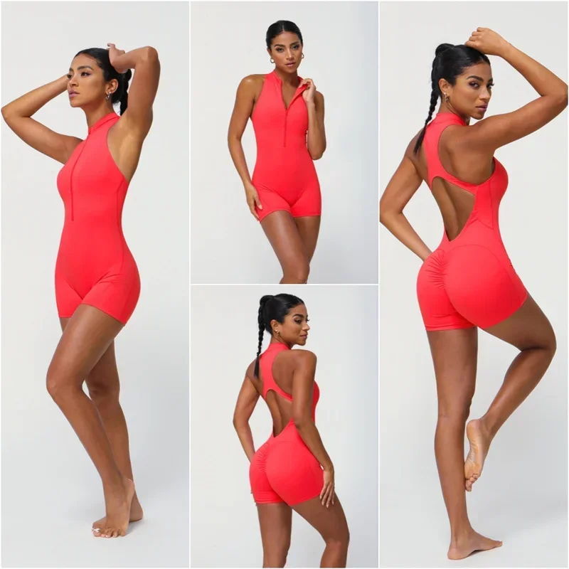 Women Yoga Romper One Piece Tummy Control Sports Playsuit Half Zipper Fitness Jumpsuit Workout Bodysuit Fashion Women Sportswear