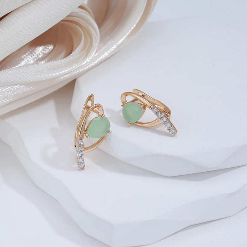 SYOUJYO Green Emerald Natural Zircon Water Drop Earrings For Women Luxury Anniversary Jewelry Gift 585 Rose Gold Color Earring