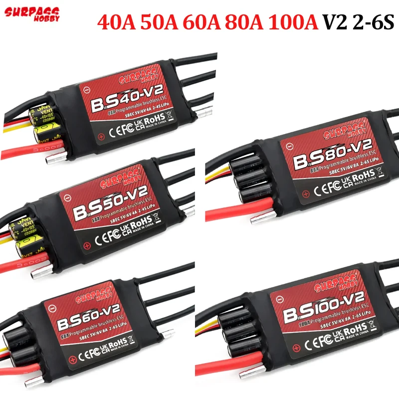

SURPASS HOBBY 40A 50A 60A 80A 100A V2 2-6S Brushless ESC with Ubec XT60 Plug for RC Ship Boat Pneumatic Underwater Prop Parts