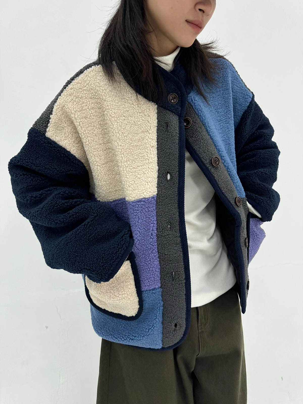 

Женская куртка из овечьего вельвета с цветными вставками из хлопка, осенне-зимнее винтажное универсальное хлопковое пальто на молнии, простой дизайн