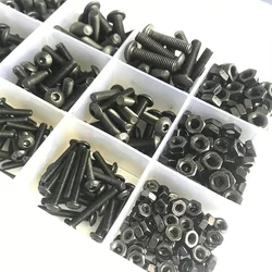 Hex Socket Screw Set M3 M4 M5 431pcs Machine Bolts and Nuts Black 10.9 Grade Hexagon Round Head Screw Nut Assortment Kit