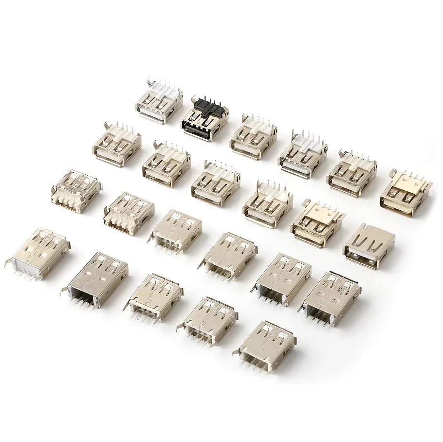 10Pcs USB 2.0 4Pin A Type Female Socket Connector G54 2 Feet 90/180 Degree Data Transmission Charging USB Connector
