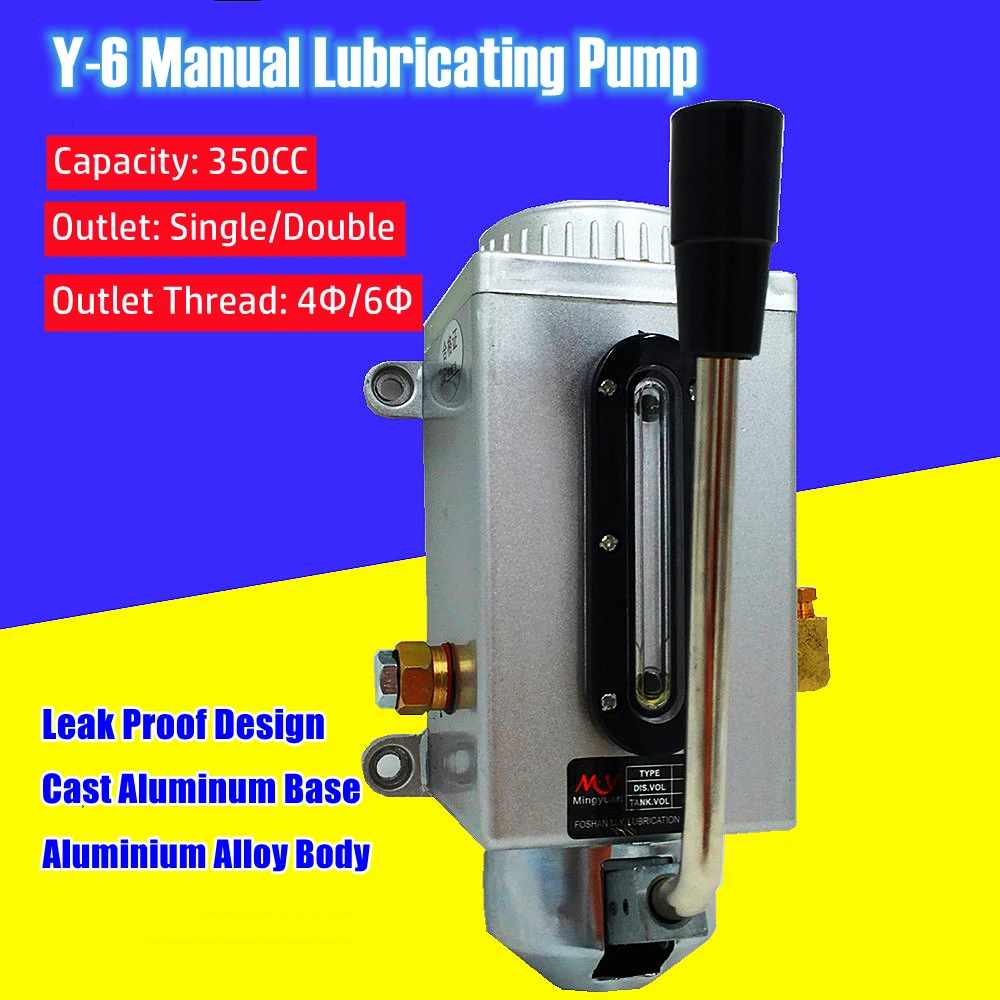 Y-6 Manual Lubricating Oil Pump Aluminum Alloy Y6 CNC 350CC Single Double 4mm 6mm Discharge Outlet Lubricating Hand Pump