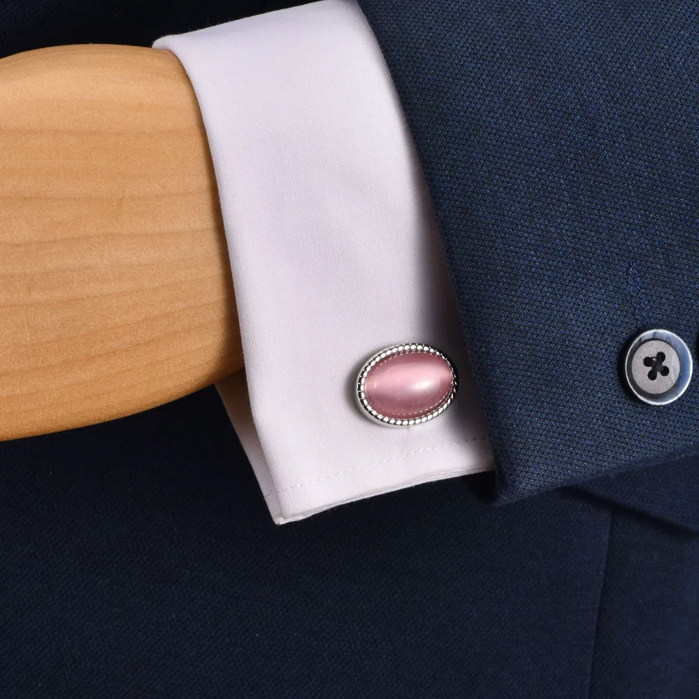 Quartz Oval Cufflink Cat's Eye Stone Cufflinks Men's Business Dress Shirt Cufflinks Formal Banquet Cufflinks