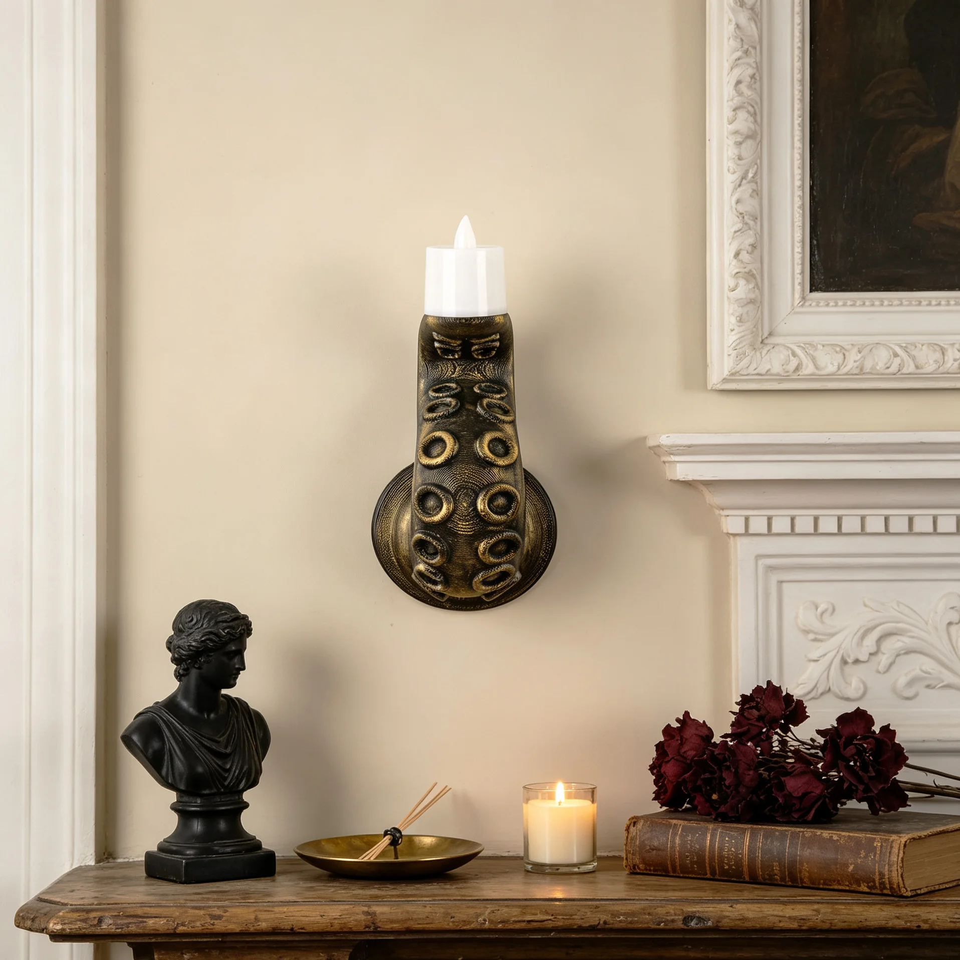 Cross‑border Antique Octopus Tentacle Wall Candle Holder, Gothic Black Gold Wall Mounted Candlestick for Home Decor