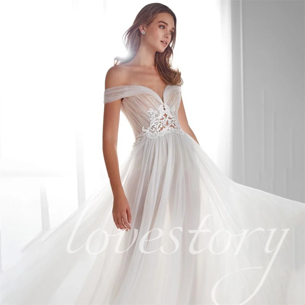 Vestido De Novia De tul sin mangas con hombros descubiertos, traje De Novia moderno, Sexy, línea A