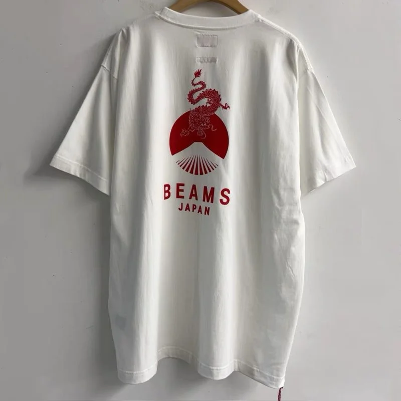 Summer Japan Tokyo Streetwear Weaving Red Rope Dragon Silhouette Beams Tshirts Men Women Breathable Cotton Short Sleeve Tee