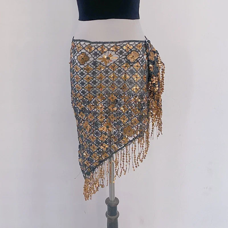 

Belly Dance Triangle Hip Scarf Sequins Tassel Indian Dancer Wear Embroidered Skirt Stage Performance Waist Belt For Women