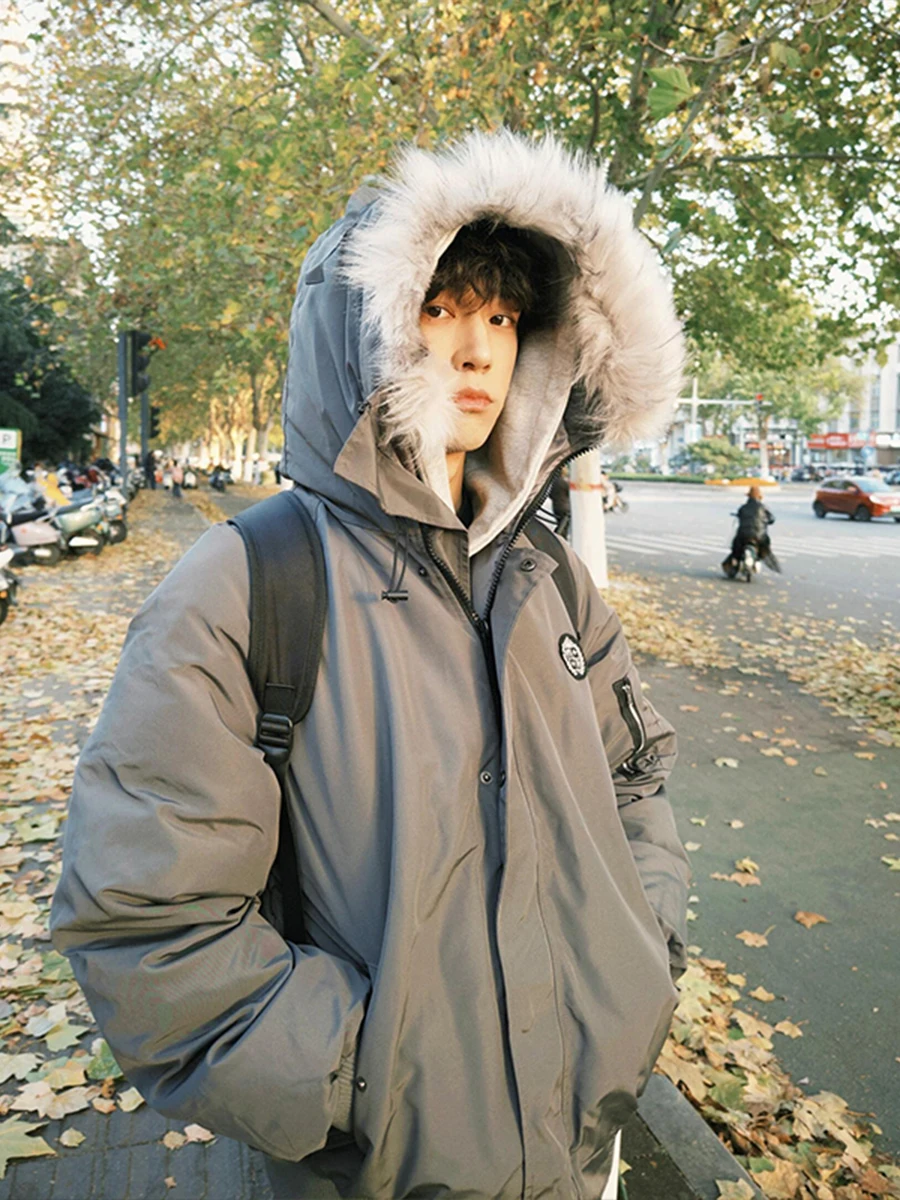 

Мужская зимняя куртка-парка с капюшоном, утепленная, с меховым воротником, на молнии, повседневная, с длинными рукавами, для работы