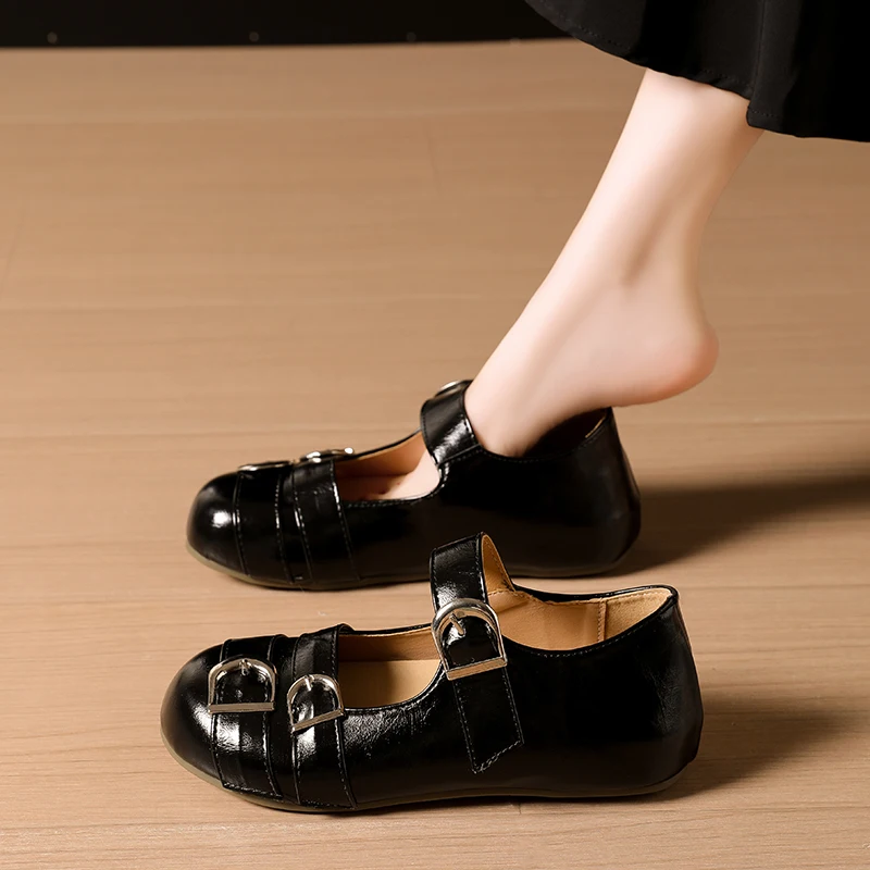 Outdoor Shallow Casual Ladies Flats Fashion Belt Buckle Women Mary Jane Shoes Spring Autumn Round Toe Breathable Flat Shoe New view 4