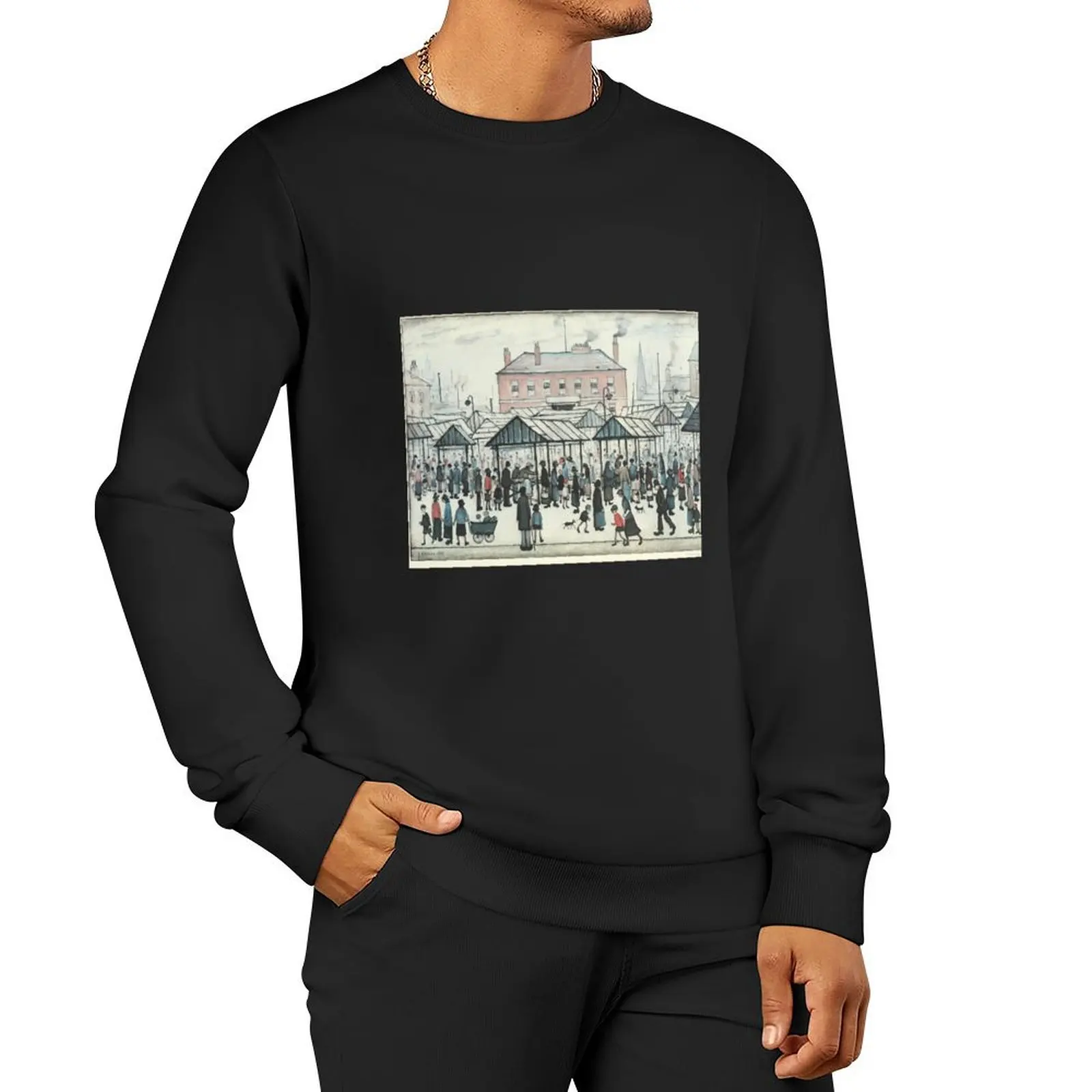 Market Scene, Northern Town, 1939 by L S Lowry Pullover Hoodie japanese style autumn clothes clothes for men men's sweatshirts